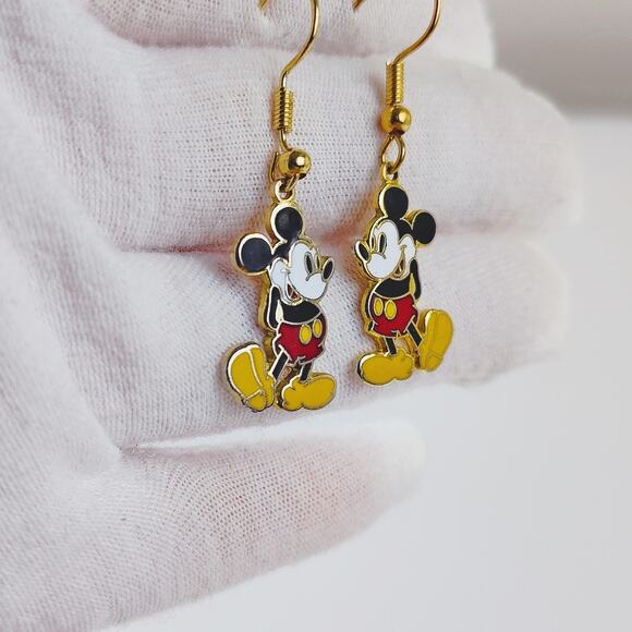 Disney Mickey Mouse Dangle Enamel Earrings Red Shorts Yellow Shoes - Picture 4 of 8
